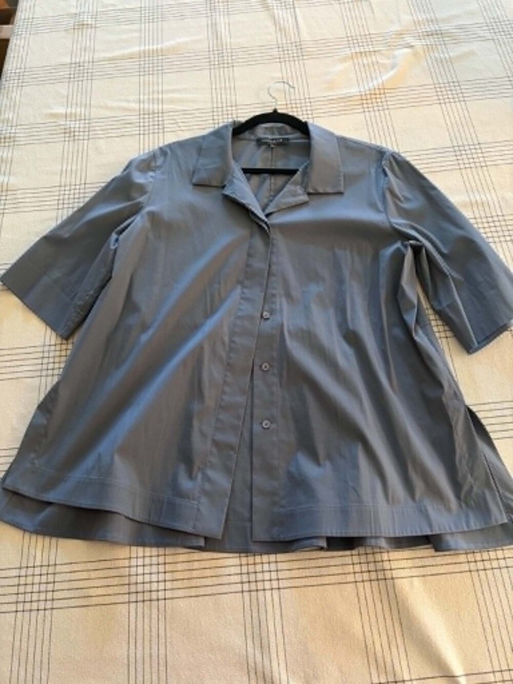 Lafayette 148 New York Farrel Italian Stretch Cotton Peplum Shirt Blue L